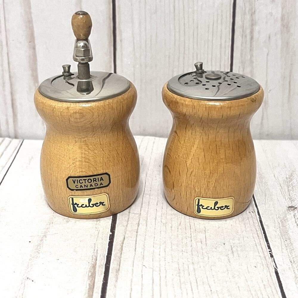 Vintage MCM Fraber Made In Italy Wooden Pepper Mill And Salt Shaker Grinder